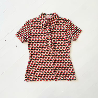 1960s Cube Print Dagger Collar Shirt 