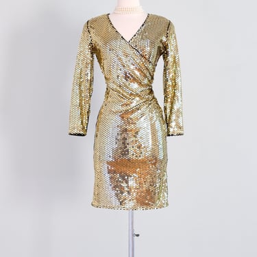 SOLID GOLD 1980’s Black & Gold Sequin Dress / ML