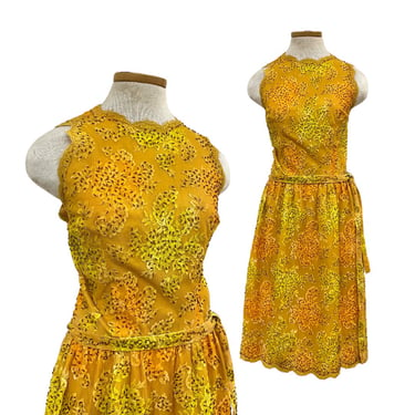 Vtg 60s 1960s Montaldo's OOAK Orange Yellow Dyed Lace Hand Beaded Party Dress 