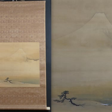 Antique Japan Fuji Yama watercolor panting scroll 1880  Nishimura Sumi-e 