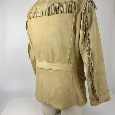 1950's Buckskin Fringe Jacket - Belted Back - Wool Lining - 2 Flap Patch Pockets - Metal Conmar Zipper - Men's MEDIUM 