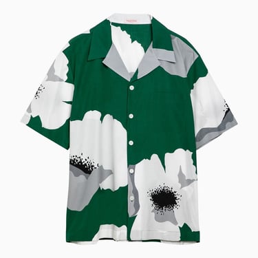 Valentino Emerald Green/Grey Cotton Flower Portrait Shirt Men