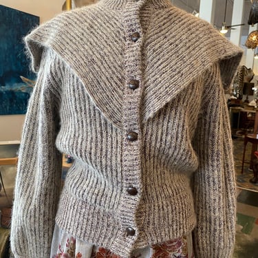 1980s sweater jacket, unique chevron shape, oatmeal plum, vintage knit jacket, cropped coat, bomber style, minimalist, preppy, diffusion, 36 
