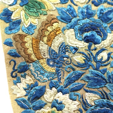 Late Qing Dynasty Manchu Sleeve Band Remnant - Handworked Silk Embroidery on Jacquard Silk 