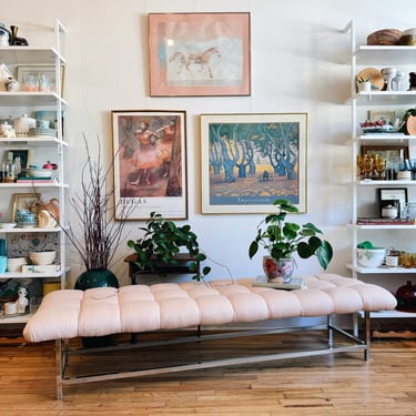 Soft Pink Custom Upholstered Chrome Bench