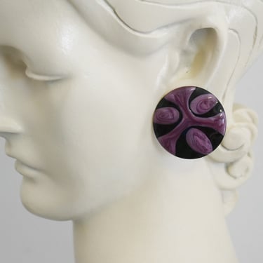 1980s Purple and Black Circle Pierced Earrings 