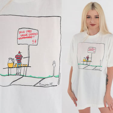 Funny Comic Shirt 90s Drug Free Urine Samples T-Shirt Stoner Joke Cartoon Graphic Tee Novelty Tshirt Single Stitch Johnston Vintage 1990s XL 