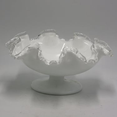 vintage Fenton Silver Crest pedestal bowl with ruffled edge 