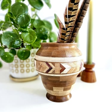 Vintage Segmented Wood Art Vase 