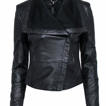 BCBG Max Azria - Black Leather Cropped Moto Jacket Sz XS