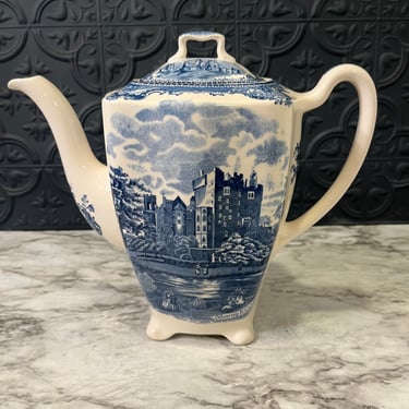 Vintage Johnson Brother Blue and White Teapot