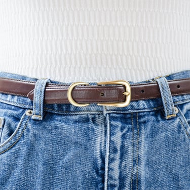 brown leather Coach belt | 90s vintage skinny dark brown leather belt 