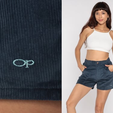 Ocean Pacific Shorts 80s Corduroy Shorts High Waisted Navy Blue Summer Boho Hippie 70s OP Hipster Vintage Dark Blue Bohemian Small Medium 