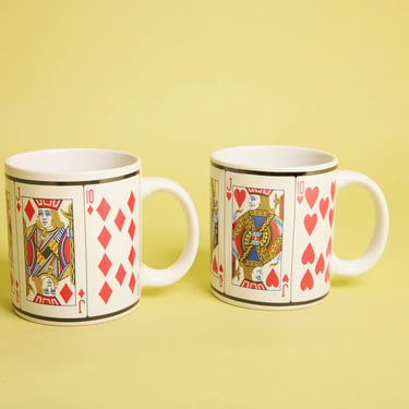 Set of 2 Vintage 90s White Poker Playing Card Ceramic Mugs 