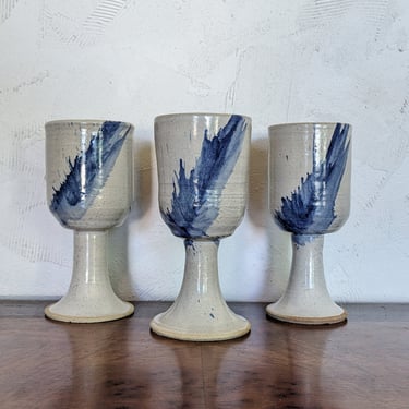 Set of 3 Pottery Wine Goblet Glasses 