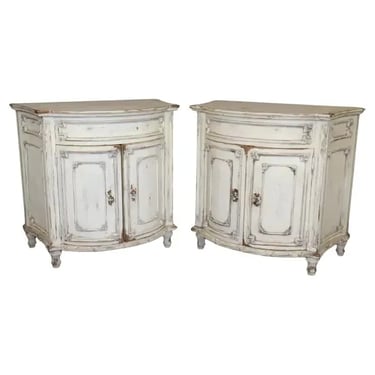 Pair Distressed Painted and Finished Habersham Style Demilune Side Cabinets