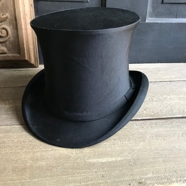 French Black Silk Top Hat, Collapsible, Dunlap Co, Period Clothing Victorian Edwardian Fashion 