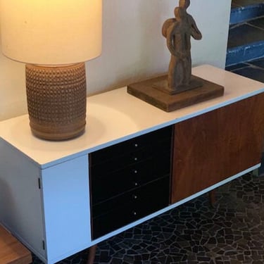 Danish Modern Credenza With Black Lacquer Drawers 