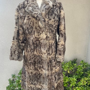 Vintage 70s hippie fur coat satin lining 2 pockets Sz S/M by Golden Leaf 