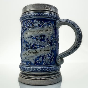 Vintage Stein | Salt Glazed Blue Stoneware Stein | .5 Litre 