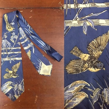 Vintage 1940s, Woodpecker, Birds Print Swing Tie, Nature Inspired, 1940s Tie, 1950s Tie, Vintage Shirt, Vintage Clothing, Lined 