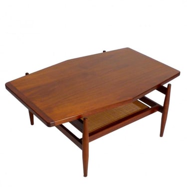 Jens Risom Walnut and Cane Coffee Table