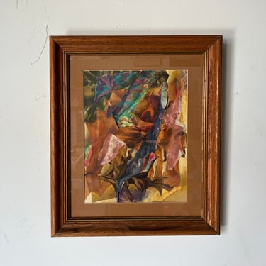 70's Mid-Century Mixed Media Collage Expressionist Abstract Painting , Framed 