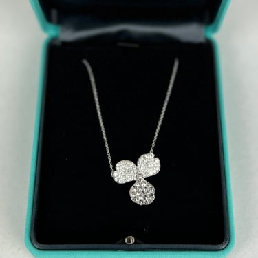 Tiffany & Co. Platinum Diamond Large Paper Flowers Pave Pendant Necklace, New in Box