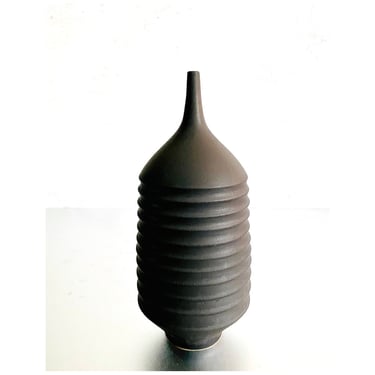 SHIPS NOW- Stoneware Ribbed Bottle Glazed in Slate Black Matte by Sara Paloma Pottery 