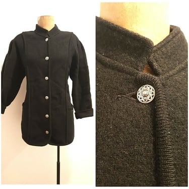 Vintage 80s Geiger of Austria 100% Wool Jacket Size 36 Black Cardigan Coat