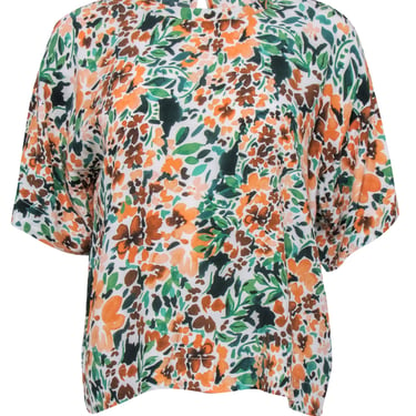 Joie – Green & Orange Floral Print Top Sz M