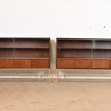 Paul McCobb Irwin Collection Mahogany and Brass Bookcases or Bar Cabinets, Newly Refinished