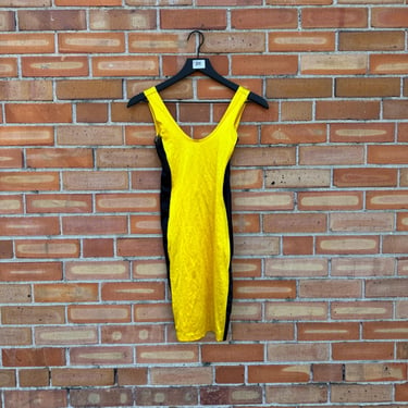 vintage 80s yellow and black spandex kill bill mini dress / s small 