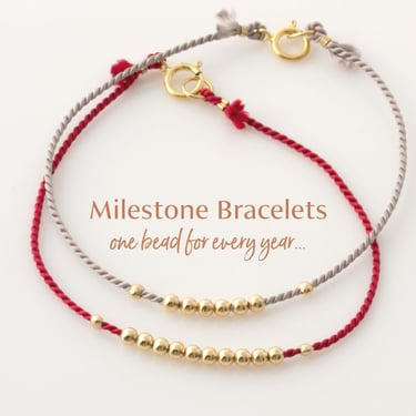 Birthday Milestone Bracelet • One Bead for Every Year • Personalized Birthday, Anniversary, Friendship Bracelet • Silk String Red Bracelet 