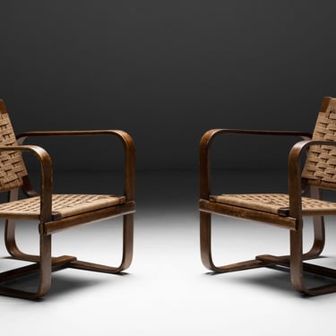 Pair of Beech Wood & Rope Armchairs by Giuseppe Pagano