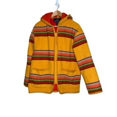 Vintage The Limited Mustard Yellow Red Wool Striped Blanket Coat, Size M 