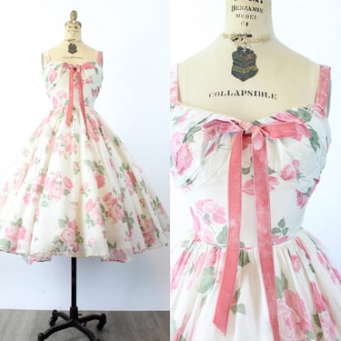 1950s PINK ROSE organdy dress xxs | new fall 