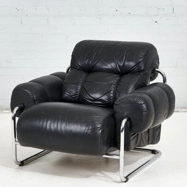 Tucroma Black Leather Lounge Chair by Guido Faleschini Pace Mariani, 1970 Italy