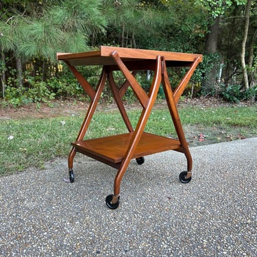 Mid Century Kipp Stewart for Drexel Declaration walnut rolling Bar cart  - server 