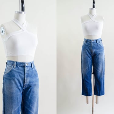 high waisted jeans | 90s plus size vintage cropped ankle Rustler distressed faded relaxed fit baggy boyfriend mom jeans | 36x24 
