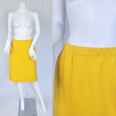1960's Bright Yellow Double Knit Pencil Skirt I Sz Med I W: 28
