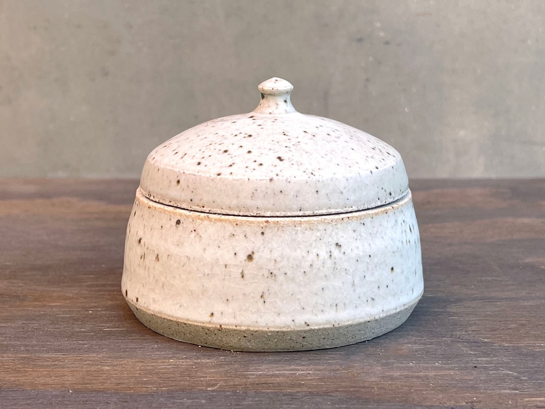 Ceramic Salt Cellar with Lid Matte Speckled "Stone" Lee Minton
