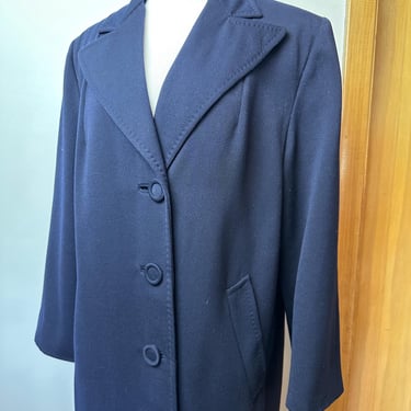 40’s Navy blue wool overcoat~ wingtip collar~ top stitch detail ~ 1940s Pinup style~ size LG+ 