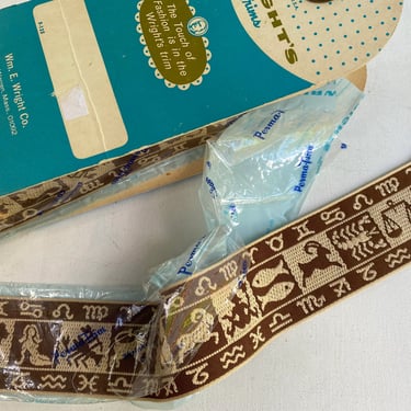 Vintage Horoscope Trim, Hippie Boho Zodiac Ribbon, 6 Yards 21 Inches,  Guitar Strap, Wrights Sewing Trim, 1-7/8" Wide Woven Trim, Notions 