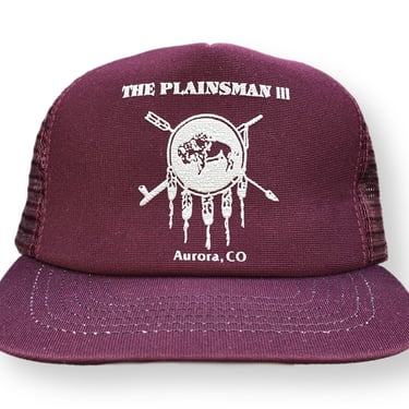 Vintage 80s The Plainsman III Aurora Colorado Bar & Restaurant Graphic SnapBack Trucker Hat Cap 