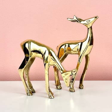 Pair of Small Brass Deer Figurines 