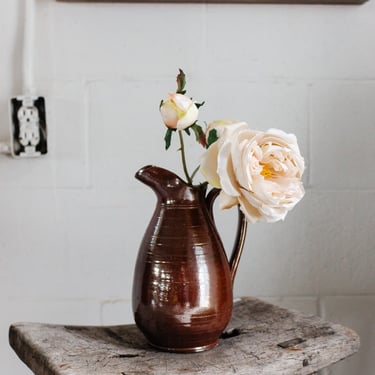 vintage french stoneware chestnut brown pitcher
