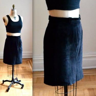 Vintage Black Leather Skirt Size Medium 90s Black Suede Skirt 