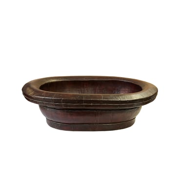 Chinese Vintage Distressed Brown Flower Oval Shape Wood Bucket ws3125E 