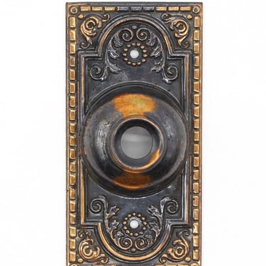 Vintage 4 in. Victorian Pressed Brass Japanned Doorbell Cover